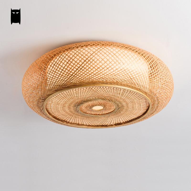 Hand-Woven Bamboo Rattan Round Lantern Ceiling Light
