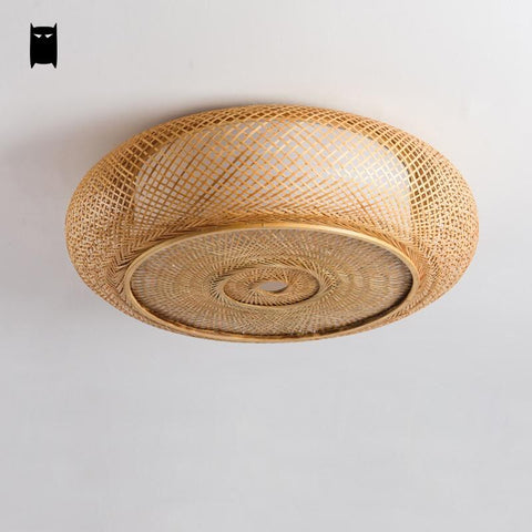 Hand-Woven Bamboo Rattan Round Lantern Ceiling Light